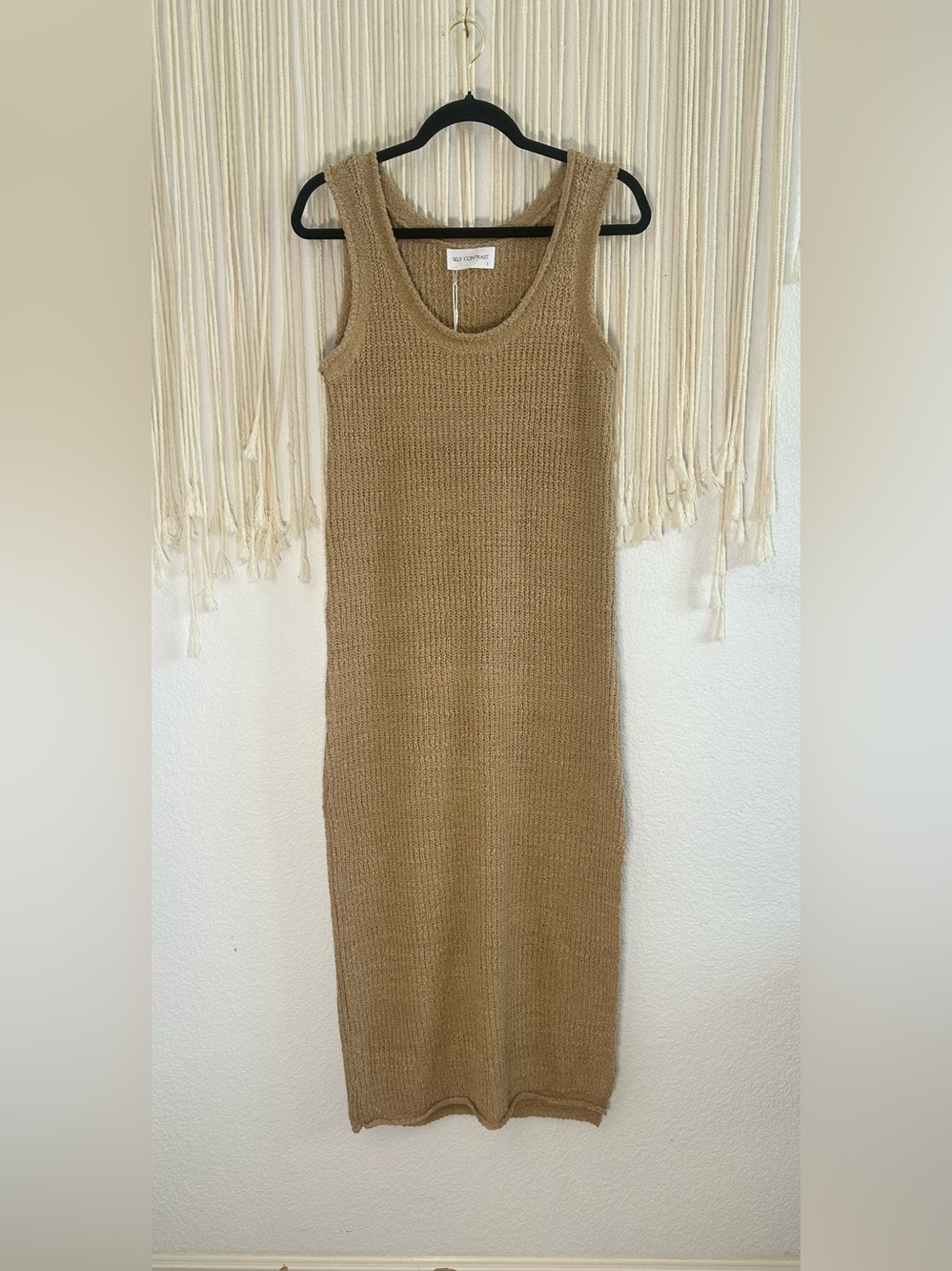 SELF CONTRAST Tan Knit Tank Midi Summer Dress - Picture 3 of 13